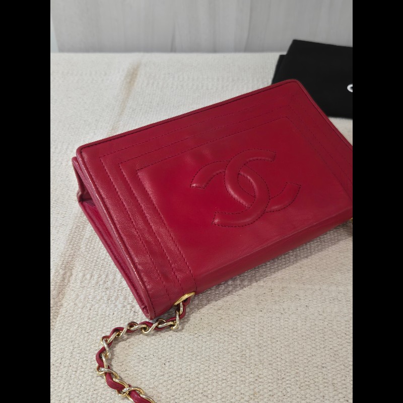 Chanel 香奈兒 vanity 絕版 紅色金鍊 鏈帶包 掀蓋包 woc 信封包-6