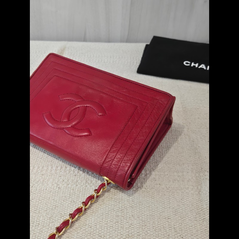 Chanel 香奈兒 vanity 絕版 紅色金鍊 鏈帶包 掀蓋包 woc 信封包-7