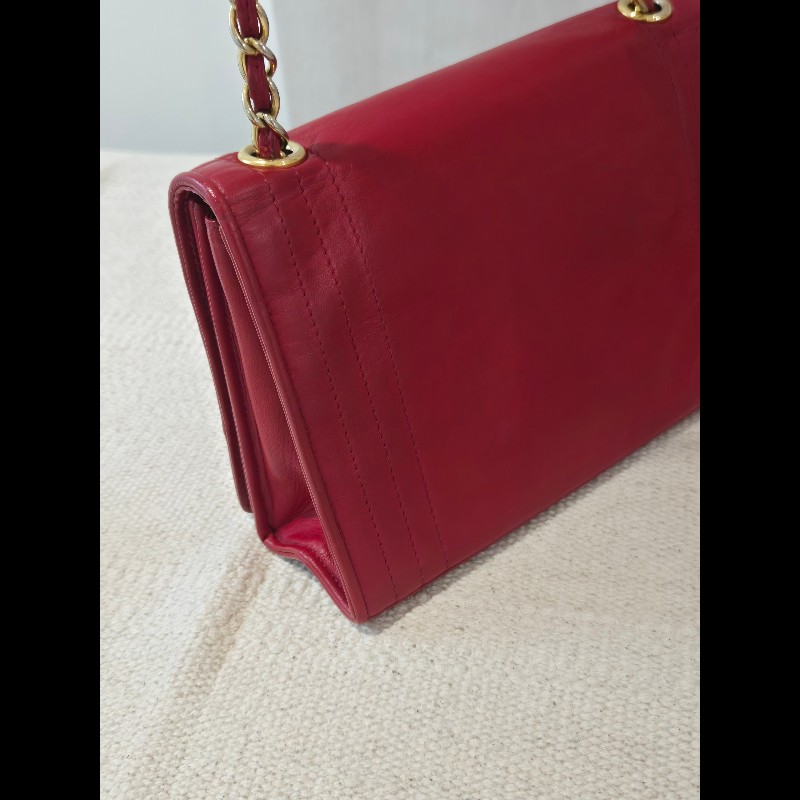 Chanel 香奈兒 vanity 絕版 紅色金鍊 鏈帶包 掀蓋包 woc 信封包-9
