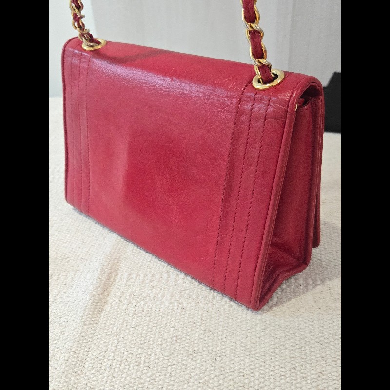 Chanel 香奈兒 vanity 絕版 紅色金鍊 鏈帶包 掀蓋包 woc 信封包-10