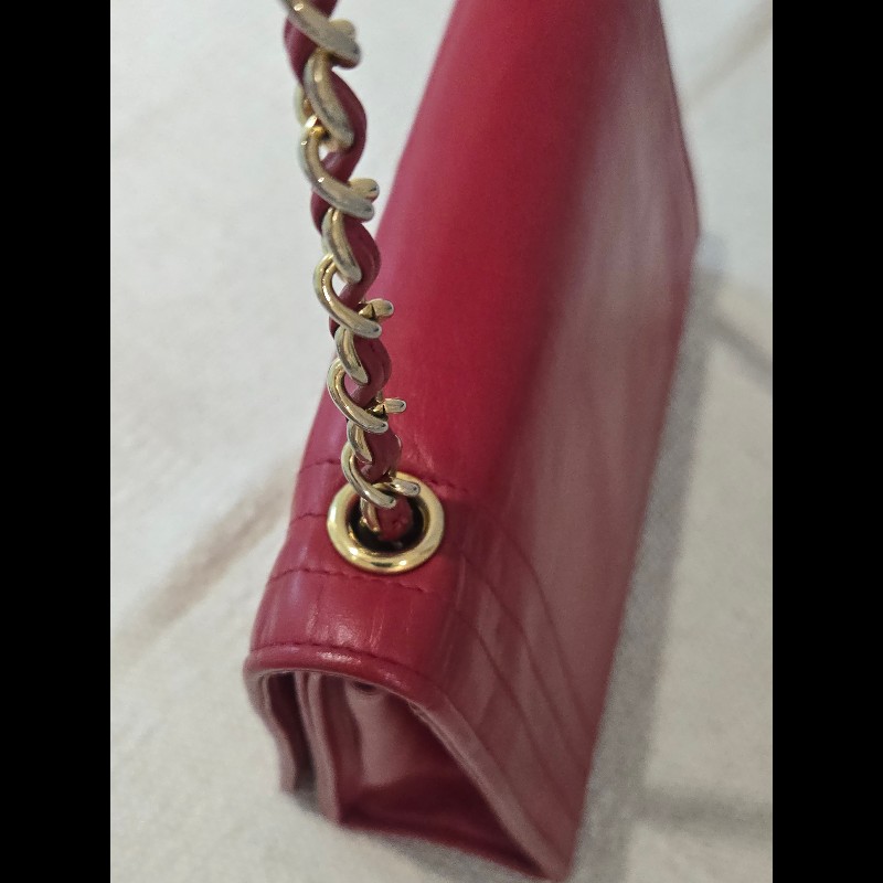 Chanel 香奈兒 vanity 絕版 紅色金鍊 鏈帶包 掀蓋包 woc 信封包-11