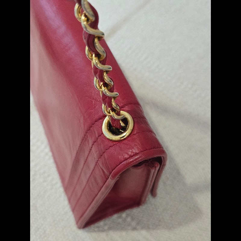 Chanel 香奈兒 vanity 絕版 紅色金鍊 鏈帶包 掀蓋包 woc 信封包-12