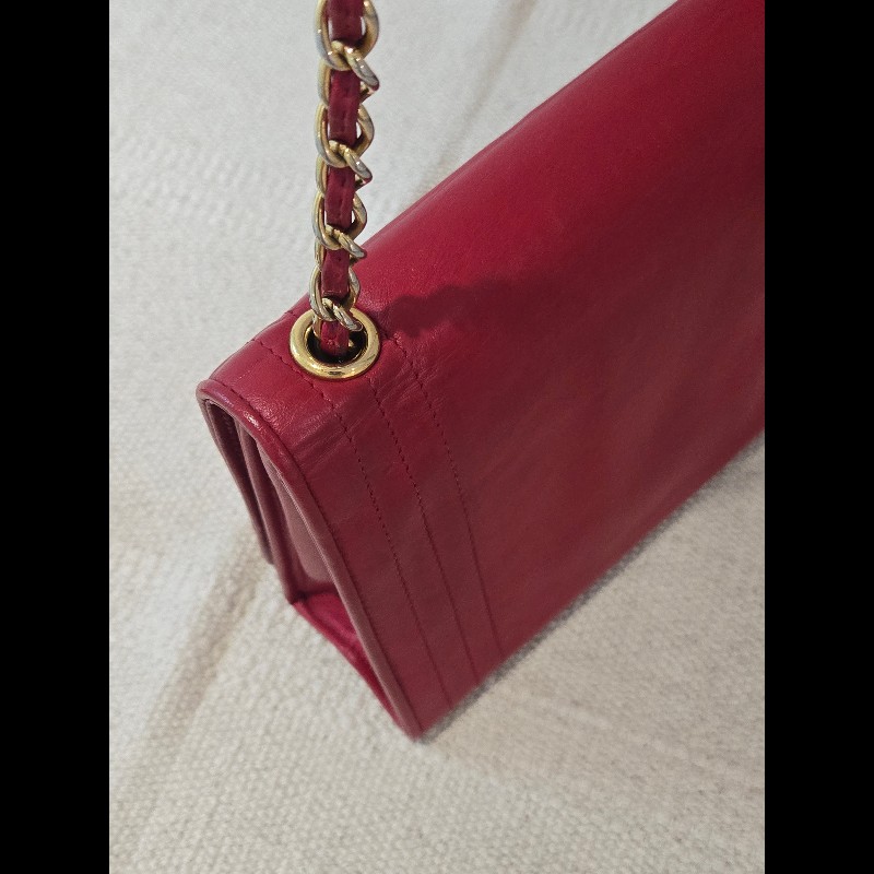 Chanel 香奈兒 vanity 絕版 紅色金鍊 鏈帶包 掀蓋包 woc 信封包-14