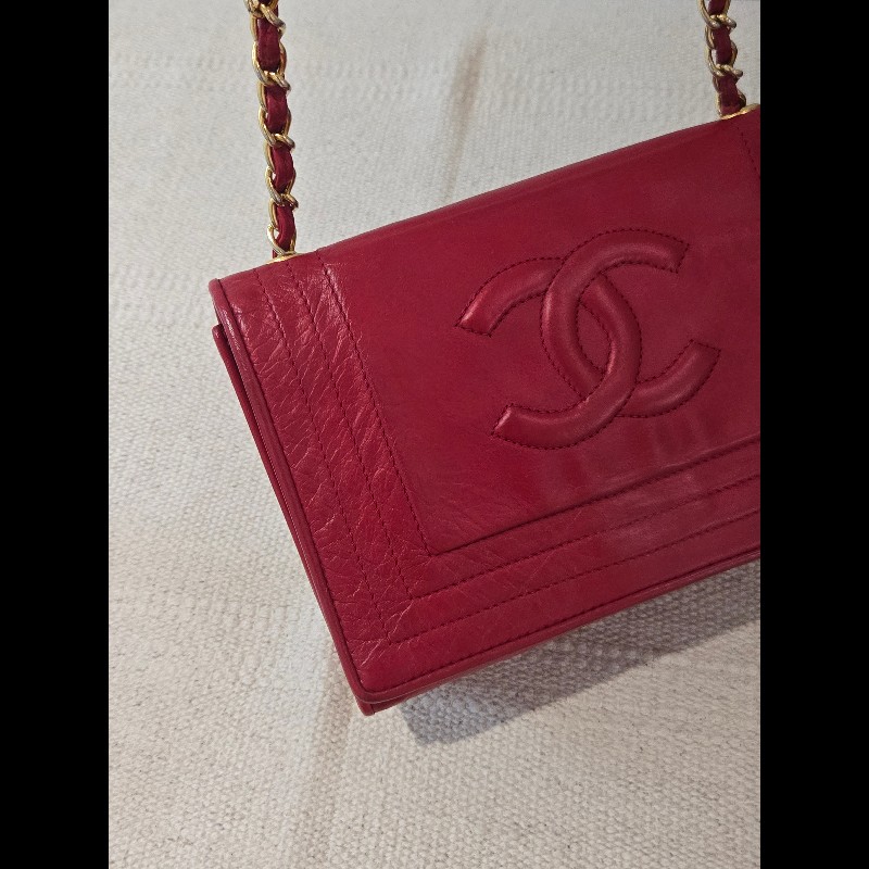Chanel 香奈兒 vanity 絕版 紅色金鍊 鏈帶包 掀蓋包 woc 信封包-15