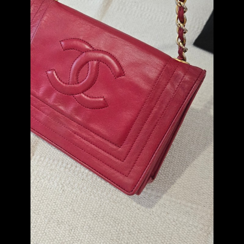 Chanel 香奈兒 vanity 絕版 紅色金鍊 鏈帶包 掀蓋包 woc 信封包-16