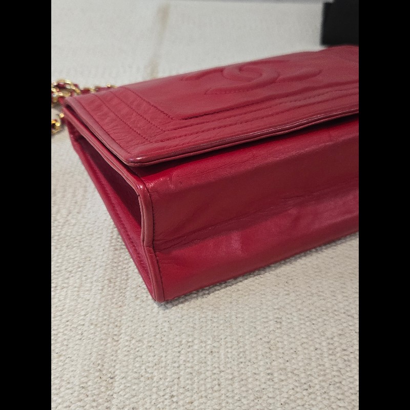 Chanel 香奈兒 vanity 絕版 紅色金鍊 鏈帶包 掀蓋包 woc 信封包-17