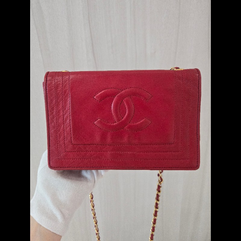 Chanel 香奈兒 vanity 絕版 紅色金鍊 鏈帶包 掀蓋包 woc 信封包-20