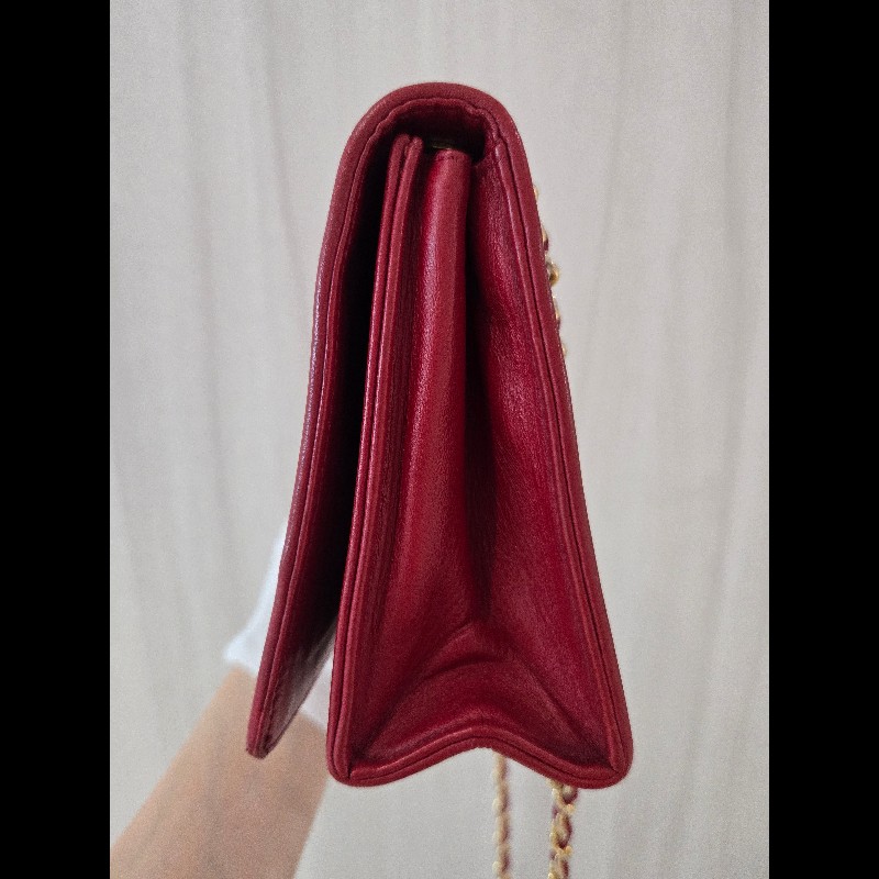 Chanel 香奈兒 vanity 絕版 紅色金鍊 鏈帶包 掀蓋包 woc 信封包-21