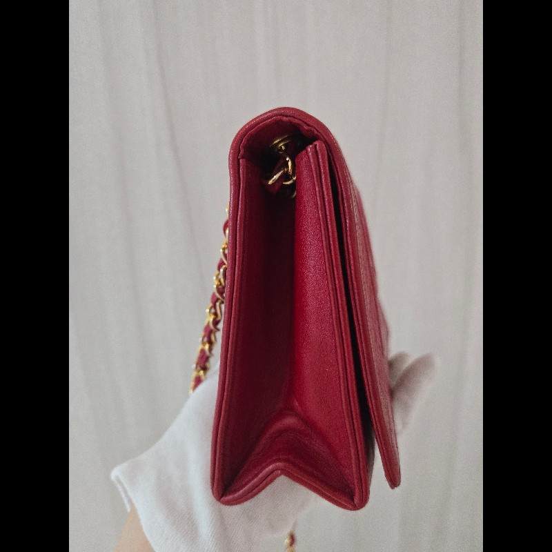 Chanel 香奈兒 vanity 絕版 紅色金鍊 鏈帶包 掀蓋包 woc 信封包-22