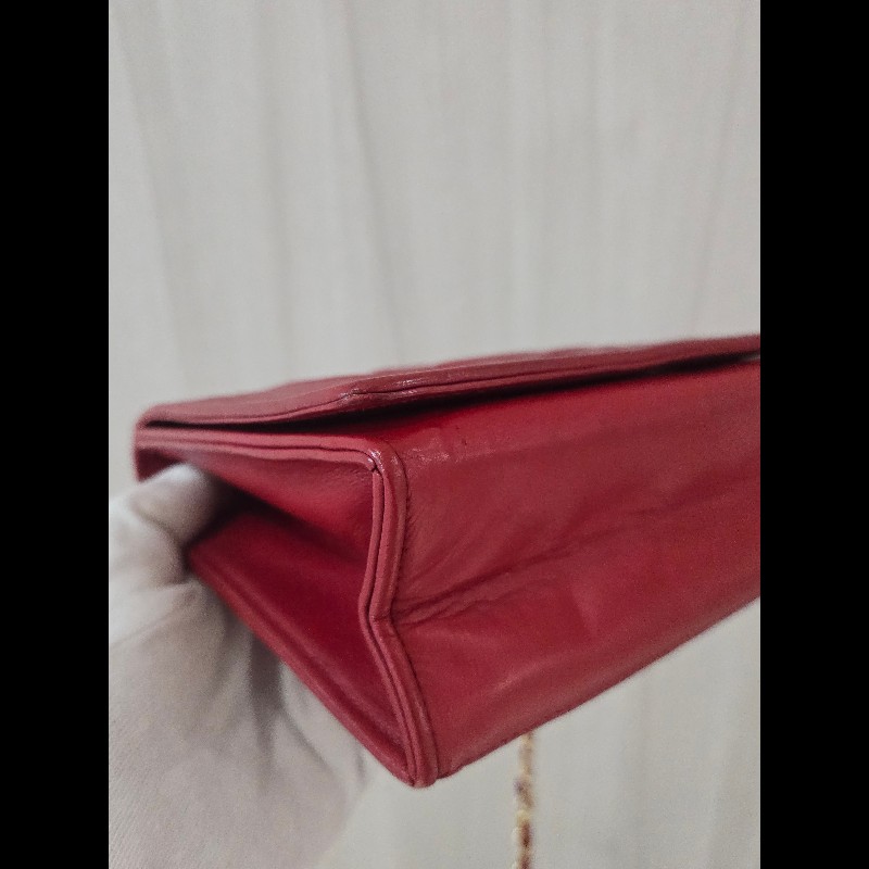 Chanel 香奈兒 vanity 絕版 紅色金鍊 鏈帶包 掀蓋包 woc 信封包-23