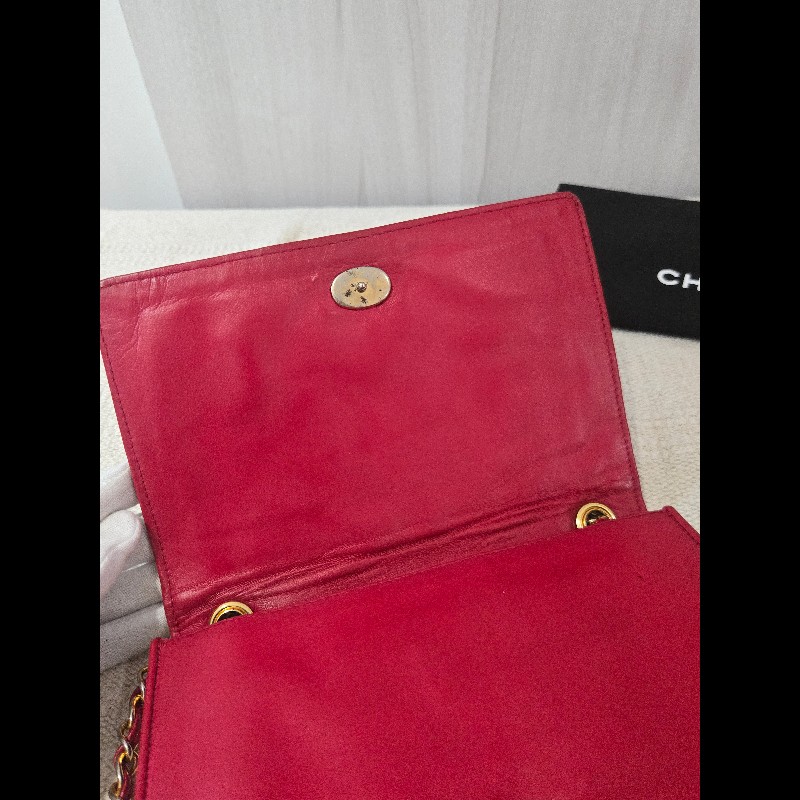 Chanel 香奈兒 vanity 絕版 紅色金鍊 鏈帶包 掀蓋包 woc 信封包-29