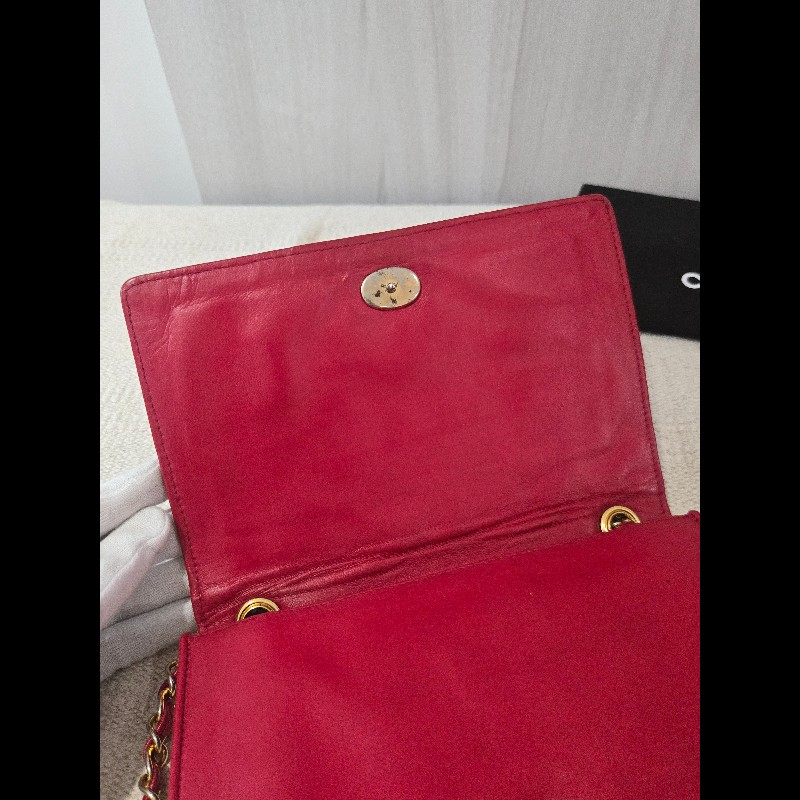 Chanel 香奈兒 vanity 絕版 紅色金鍊 鏈帶包 掀蓋包 woc 信封包-30