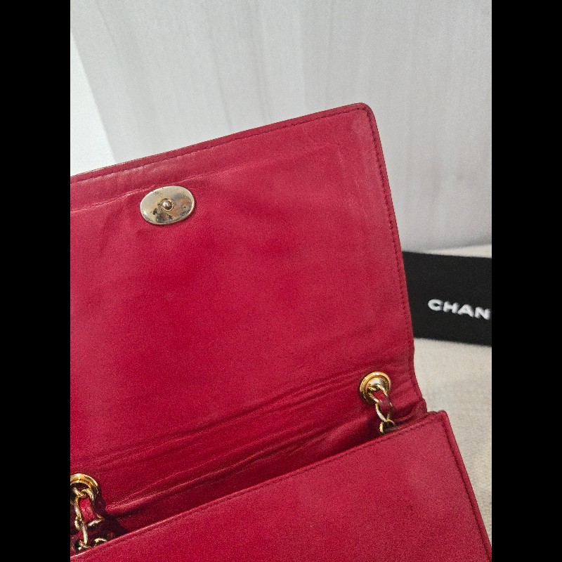Chanel 香奈兒 vanity 絕版 紅色金鍊 鏈帶包 掀蓋包 woc 信封包-31