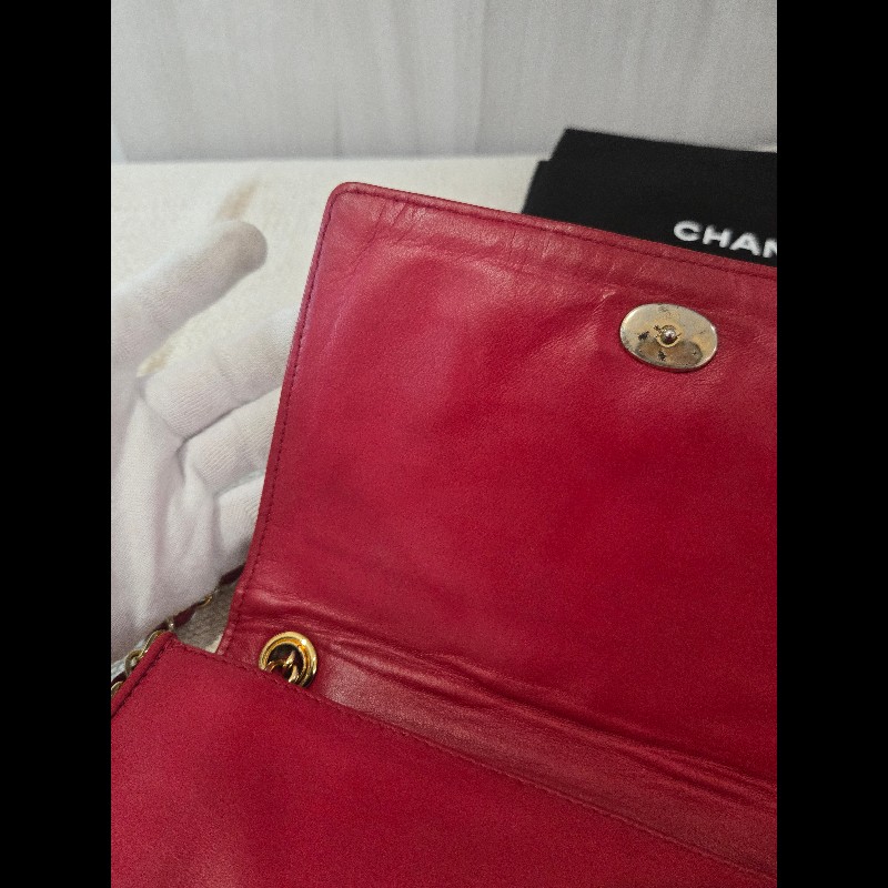 Chanel 香奈兒 vanity 絕版 紅色金鍊 鏈帶包 掀蓋包 woc 信封包-32