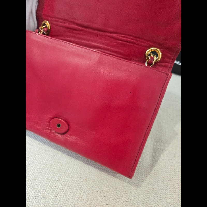 Chanel 香奈兒 vanity 絕版 紅色金鍊 鏈帶包 掀蓋包 woc 信封包-38
