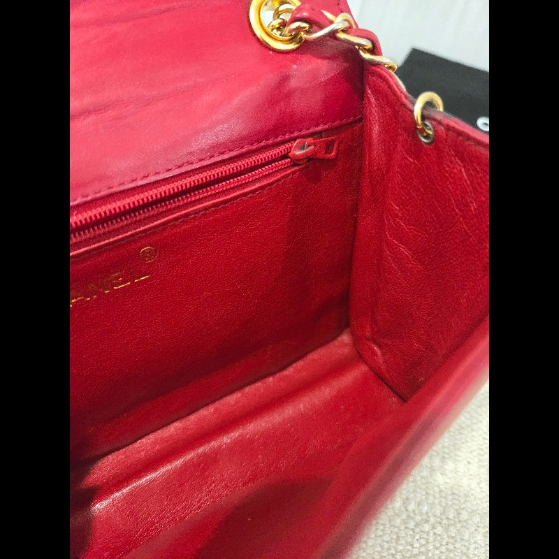Chanel 香奈兒 vanity 絕版 紅色金鍊 鏈帶包 掀蓋包 woc 信封包-43