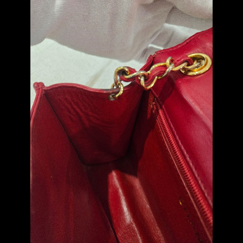 Chanel 香奈兒 vanity 絕版 紅色金鍊 鏈帶包 掀蓋包 woc 信封包-45