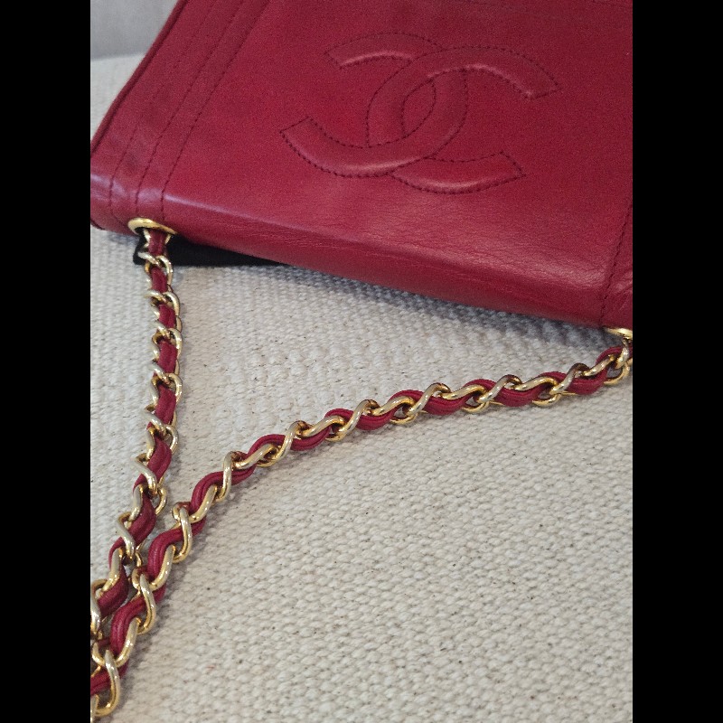Chanel 香奈兒 vanity 絕版 紅色金鍊 鏈帶包 掀蓋包 woc 信封包-48
