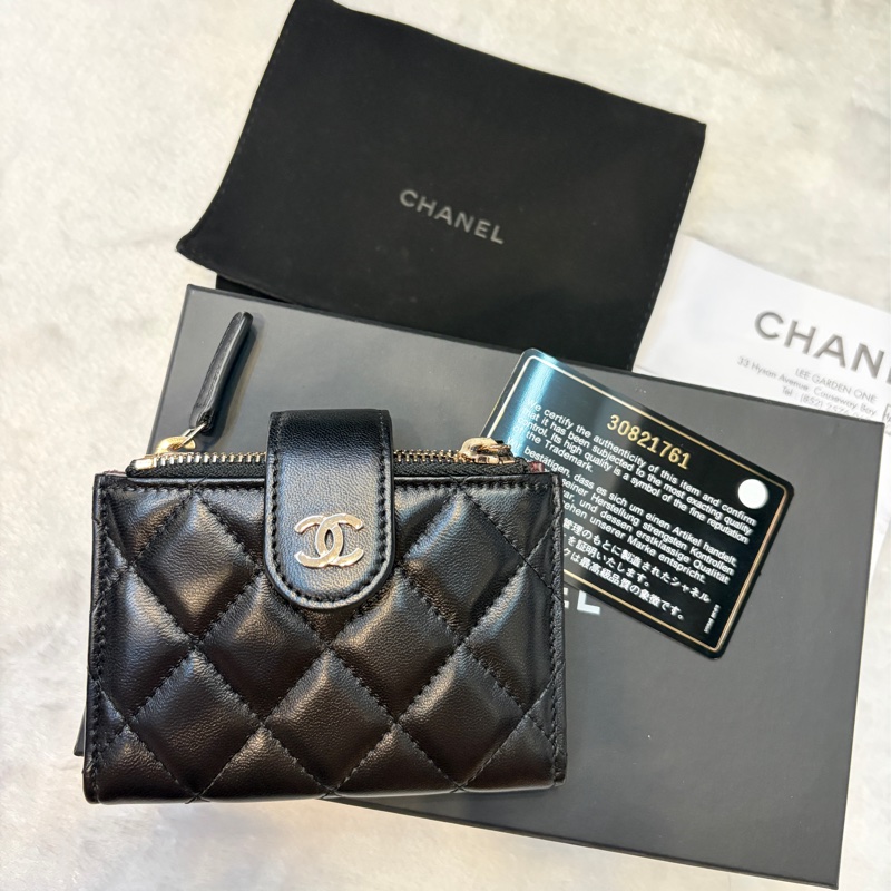 Chanel全新黑金 雙拉鏈卡包 零錢包✨-0
