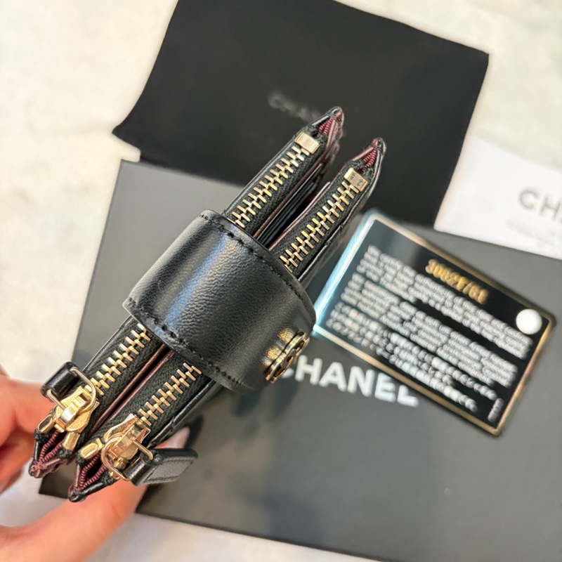 Chanel全新黑金 雙拉鏈卡包 零錢包✨-3