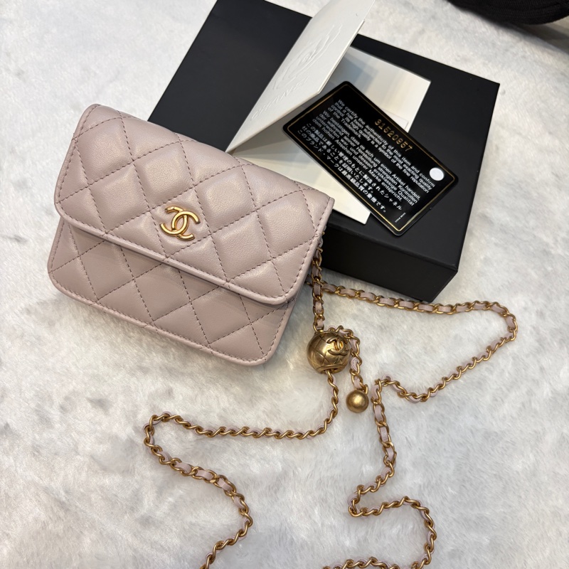 Chanel 金球 粉紫 灰粉色 腰包 斜挎包 mini小廢包✨-1