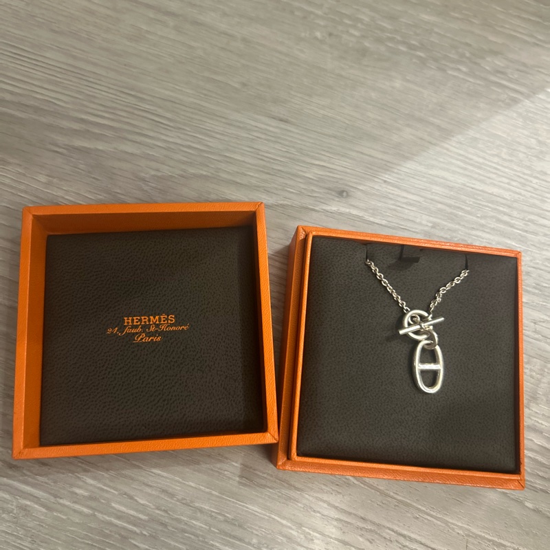 Hermes 愛馬仕 豬鼻子 T扣 純銀項鏈-3