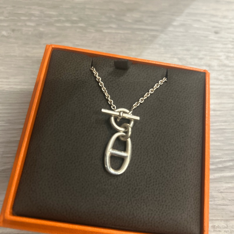 Hermes 愛馬仕 豬鼻子 T扣 純銀項鏈-5