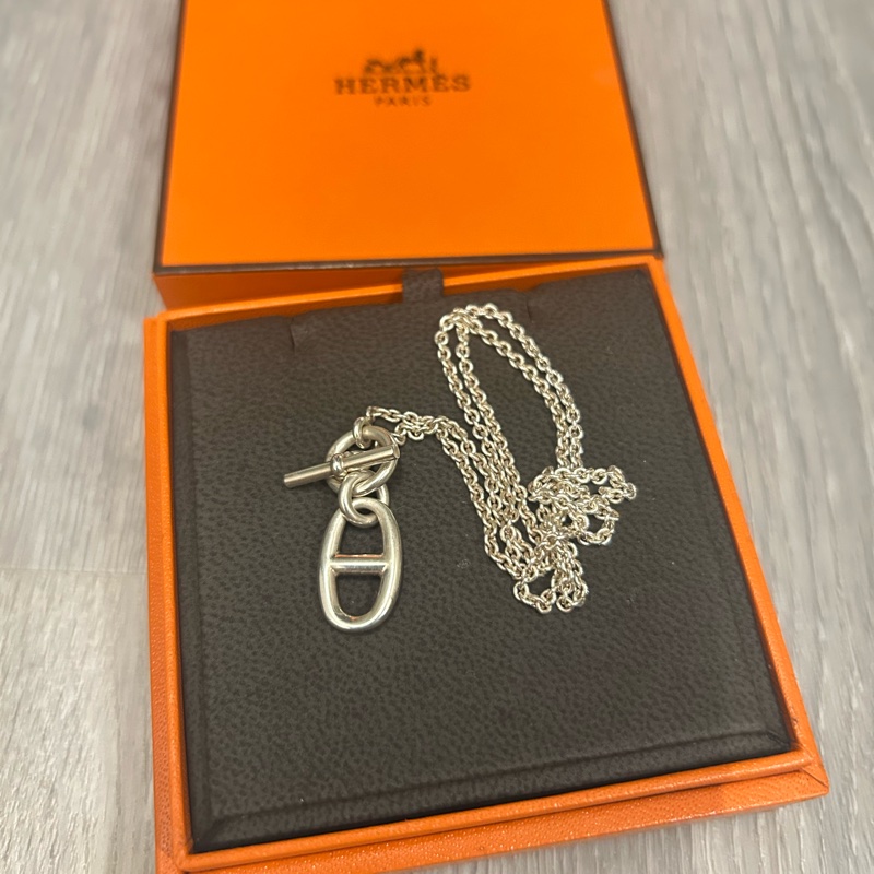 Hermes 愛馬仕 豬鼻子 T扣 純銀項鏈-11