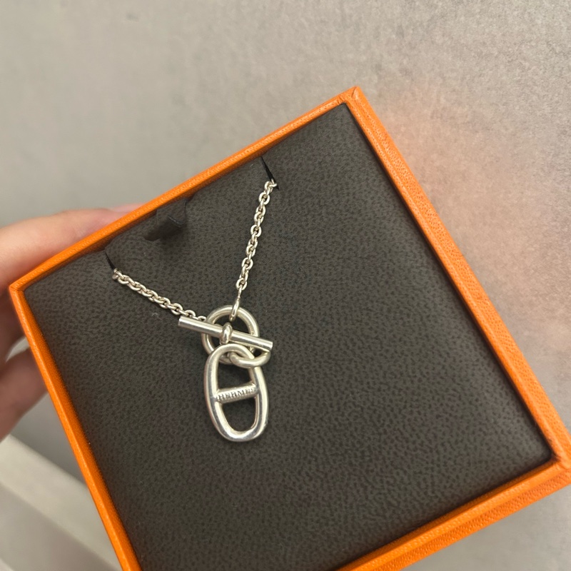 Hermes 愛馬仕 豬鼻子 T扣 純銀項鏈-13