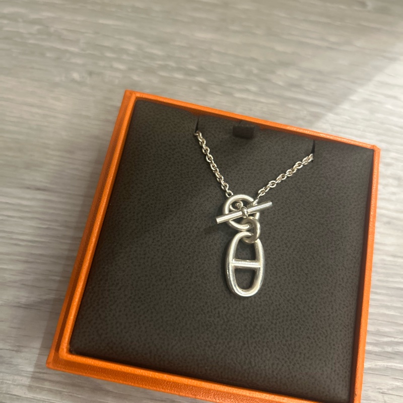 Hermes 愛馬仕 豬鼻子 T扣 純銀項鏈-15