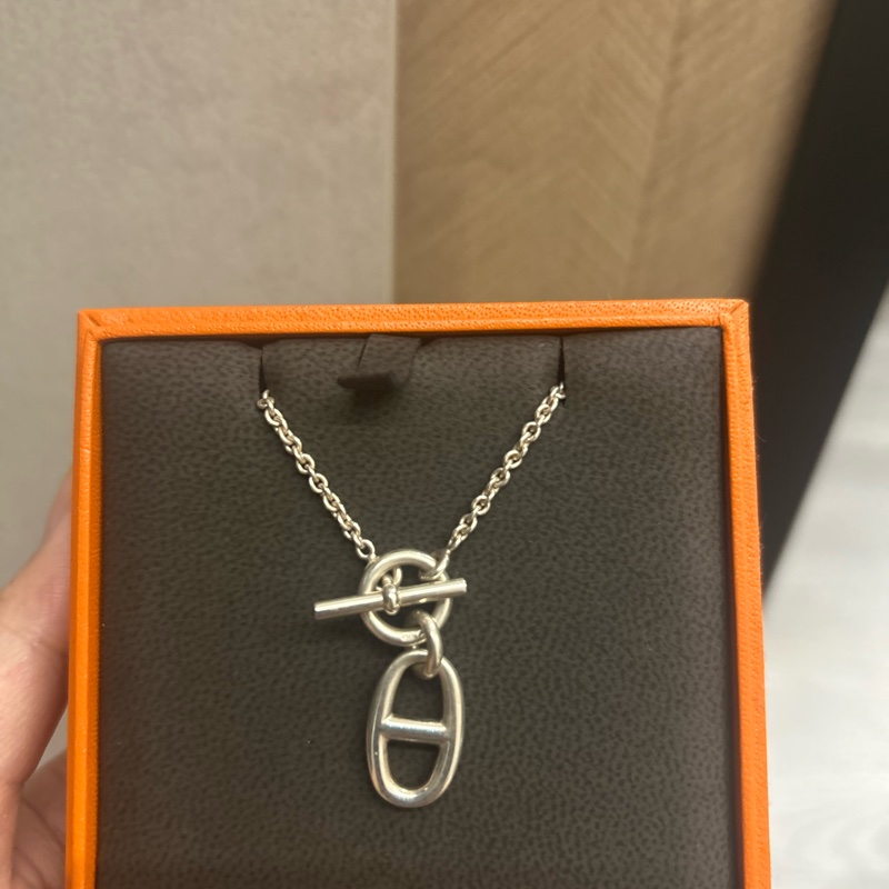 Hermes 愛馬仕 豬鼻子 T扣 純銀項鏈-17