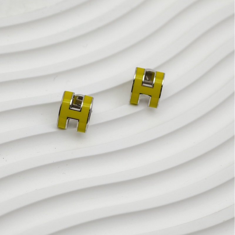 Hermes 愛馬仕 pop H耳釘銀釘果醬芥末綠色-0