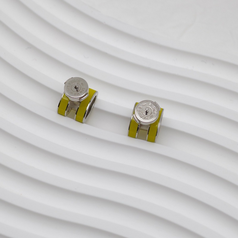 Hermes 愛馬仕 pop H耳釘銀釘果醬芥末綠色-4