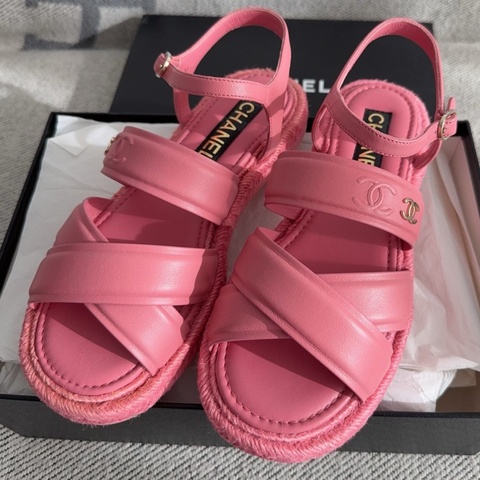 【全新品】香奈兒內購chanel 粉色漁夫鞋涼37碼全皮