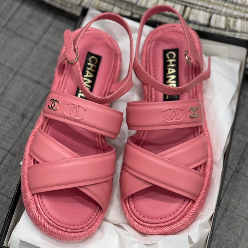 【全新品】香奈兒內購chanel 粉色漁夫鞋涼37碼全皮-1