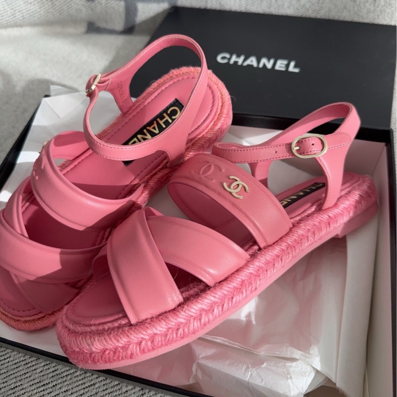 【全新品】香奈兒內購chanel 粉色漁夫鞋涼37碼全皮-2