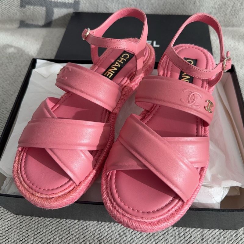 【全新品】香奈兒內購chanel 粉色漁夫鞋涼37碼全皮-3