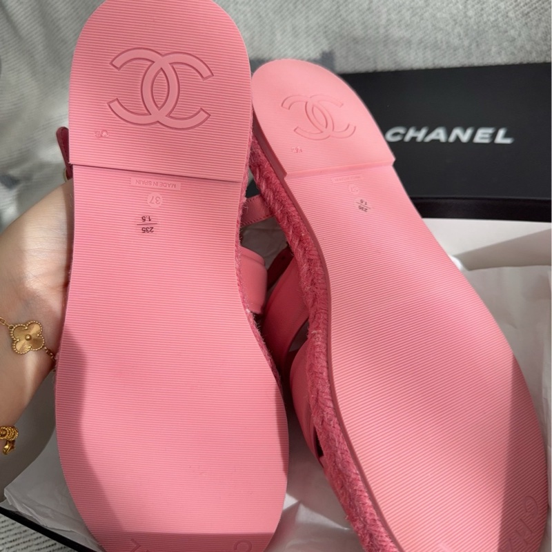 【全新品】香奈兒內購chanel 粉色漁夫鞋涼37碼全皮-4