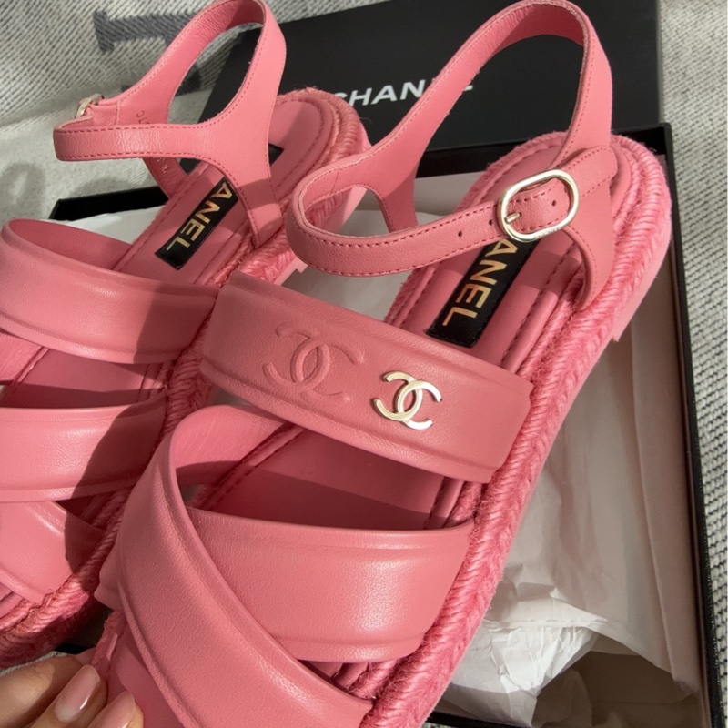 【全新品】香奈兒內購chanel 粉色漁夫鞋涼37碼全皮-5