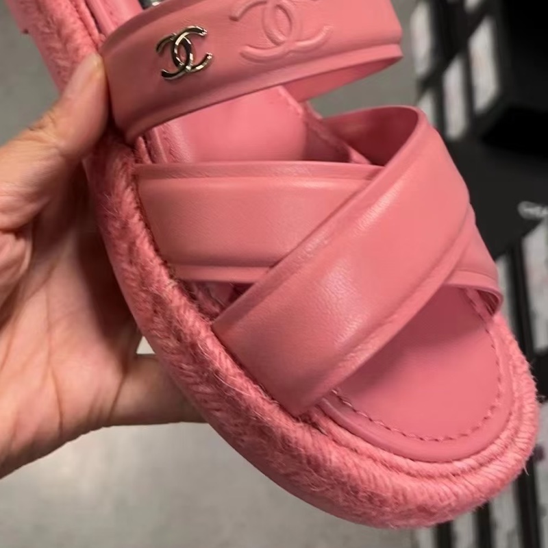 【全新品】香奈兒內購chanel 粉色漁夫鞋涼37碼全皮-7