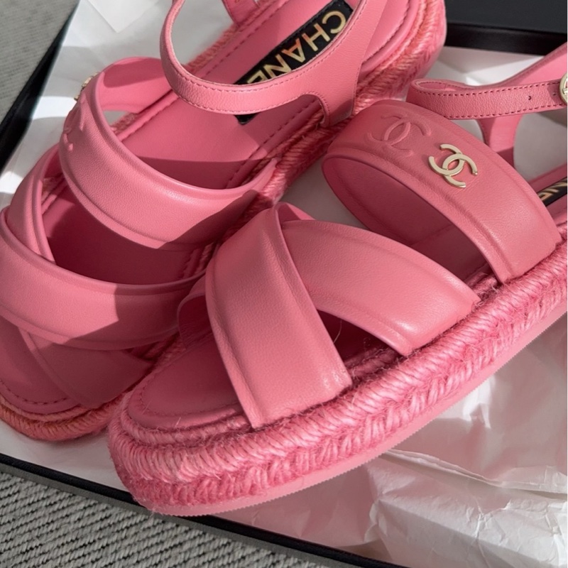 【全新品】香奈兒內購chanel 粉色漁夫鞋涼37碼全皮-8