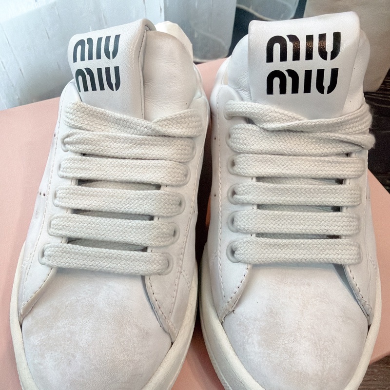 二手精品自賣❤️Miu Miu髒髒款半拖休閒厚底鞋.懶人拖鞋.小白鞋.好穿好搭配✨35號.全配-10