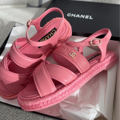【全新品】香奈兒內購chanel 粉色漁夫鞋涼39碼全皮