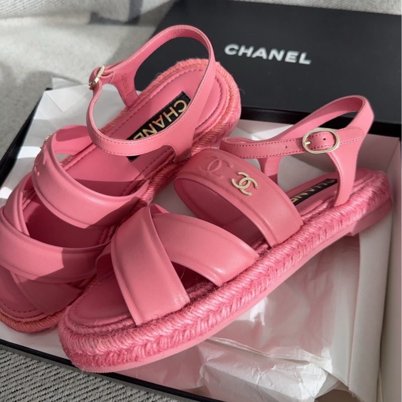 【全新品】香奈兒內購chanel 粉色漁夫鞋涼39碼全皮-0