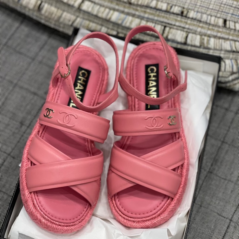【全新品】香奈兒內購chanel 粉色漁夫鞋涼39碼全皮-1