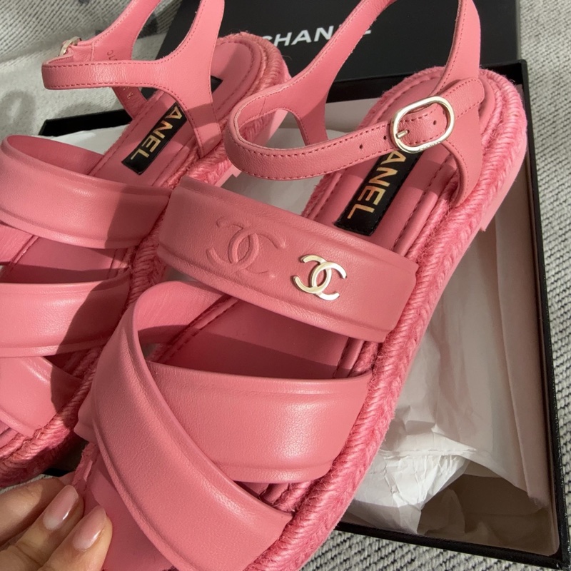 【全新品】香奈兒內購chanel 粉色漁夫鞋涼39碼全皮-4