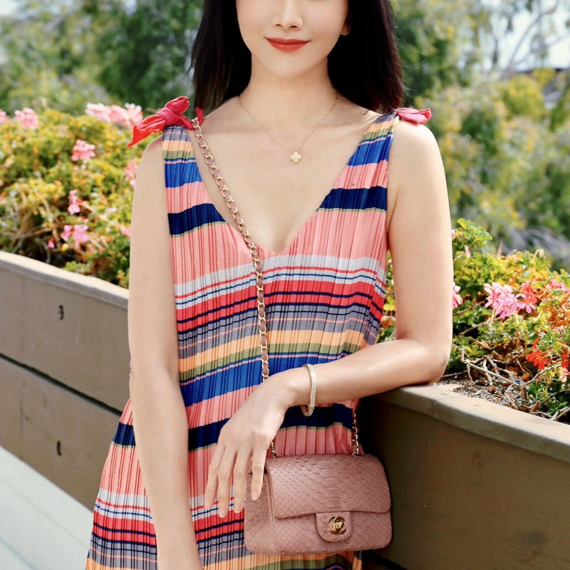 CHANEL 閃光淡紫色金扣蛇皮 CF小mini肩背斜背鏈條包 17*10*5 98新配件塵袋-0