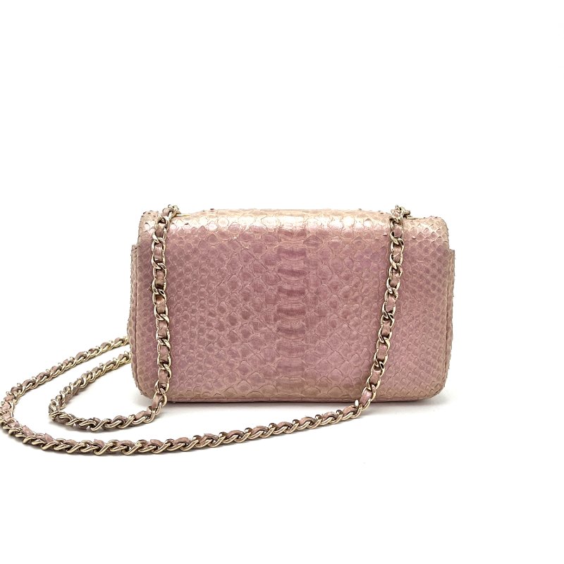 CHANEL 閃光淡紫色金扣蛇皮 CF小mini肩背斜背鏈條包 17*10*5 98新配件塵袋-4