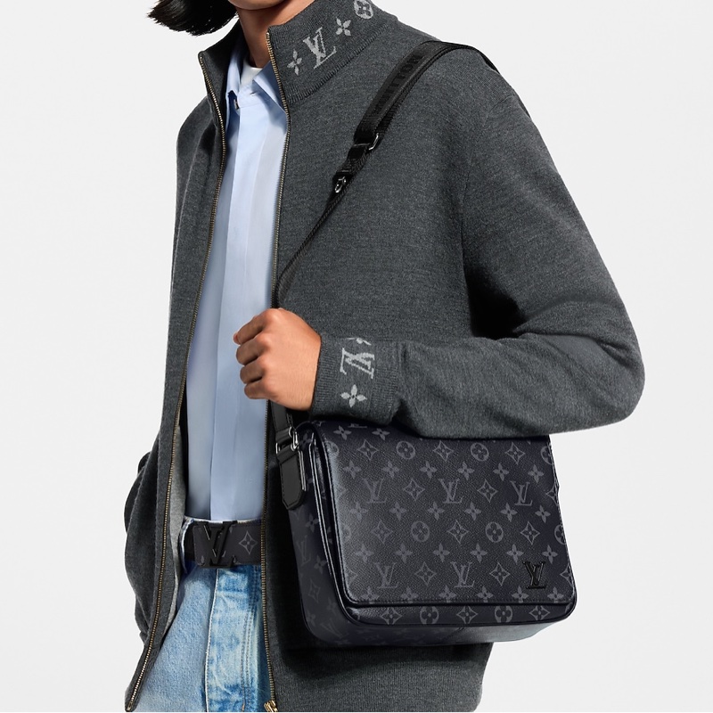 Louis Vuitton 路易威登 LV 黑灰色 Monogram Eclipse 老花 District PM 磁釦翻蓋側背包 斜背包 M46255-1