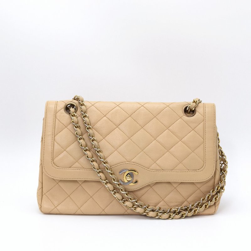 ️CHANEL 巴黎限定奶茶色 鴛鴦扣CF肩背斜背包 26.5*17*7 98新配件塵袋-3
